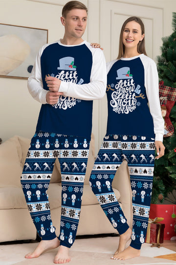 Pantalon rayé à manches longues bleu foncé Ensemble pyjama de Noël imprimé